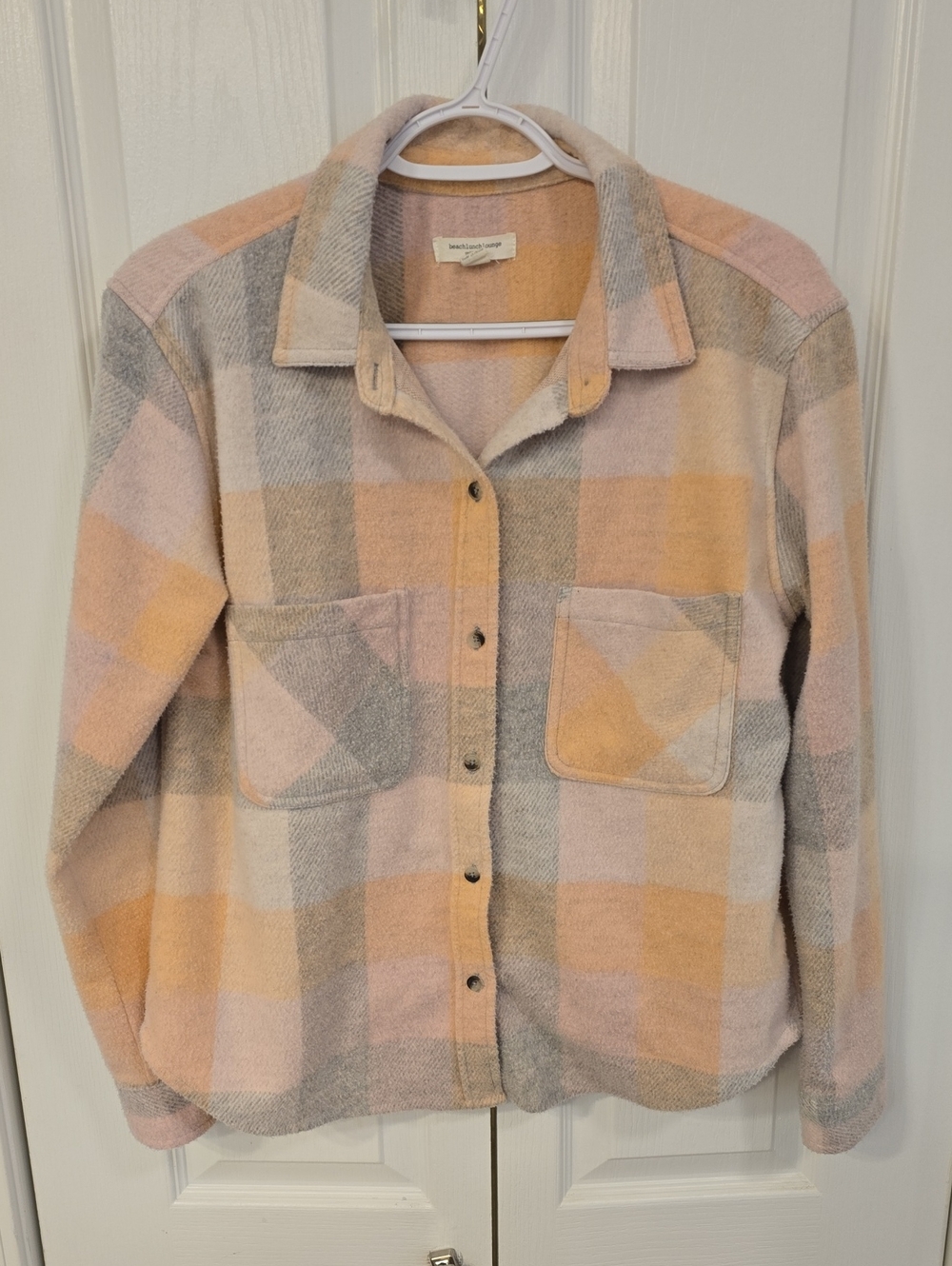 beachlunchlounge Pastel Plaid Utility Jacket in Pink, Cream & Gray